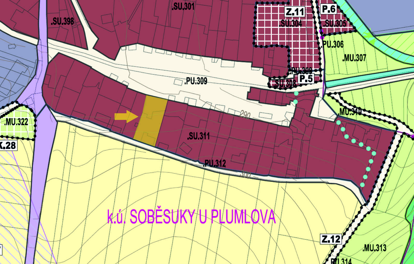 Výřez územního plánu — Soběsuky